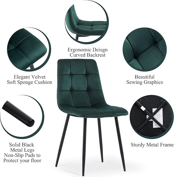 Comfy Dining Chairs Set of 4,Upholstered Velvet Home Chair Soft No Arms Accent Chairs with Back for Small Spaces,Simple Stylish Dining Chair for Kitchen,Dining Room