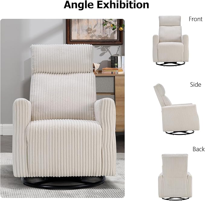 CANMOV Swivel Rocker Chair for Nursery, Swivel Accent Chair with High Back and Arms, Corduroy Glider Chair for Living Room Bedroom Nursery, Beige