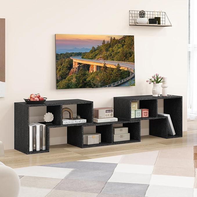 Giantex Free-Combination TV Stand for Bedroom - Entertainment Center for 50 55 60 65 Inch TV, 3-Piece Media Console Table with Storage Cubes, Deformable Open Storage Bookcase Shelf (Black Wood Grain)