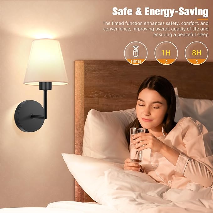 NIORSUN 13.8 inch Battery Operated Wall Sconce Set of 2,Black Rechargeable Wall Lights with 5200mAh Dimmable Detachable Bulbs and Remote,9 Colors Wireless Sconces for Bedroom Living Room Hallway