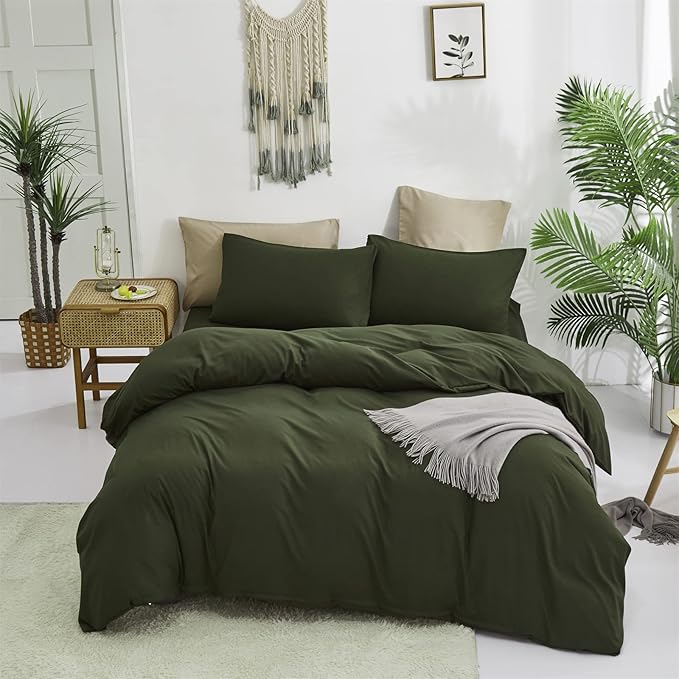 Luxlovery Army Green Comforter Cal King Dark Green Bedding Comforter Set California King Olive Bedding Set Soft Breathable Quilts Bedding Set Women Men