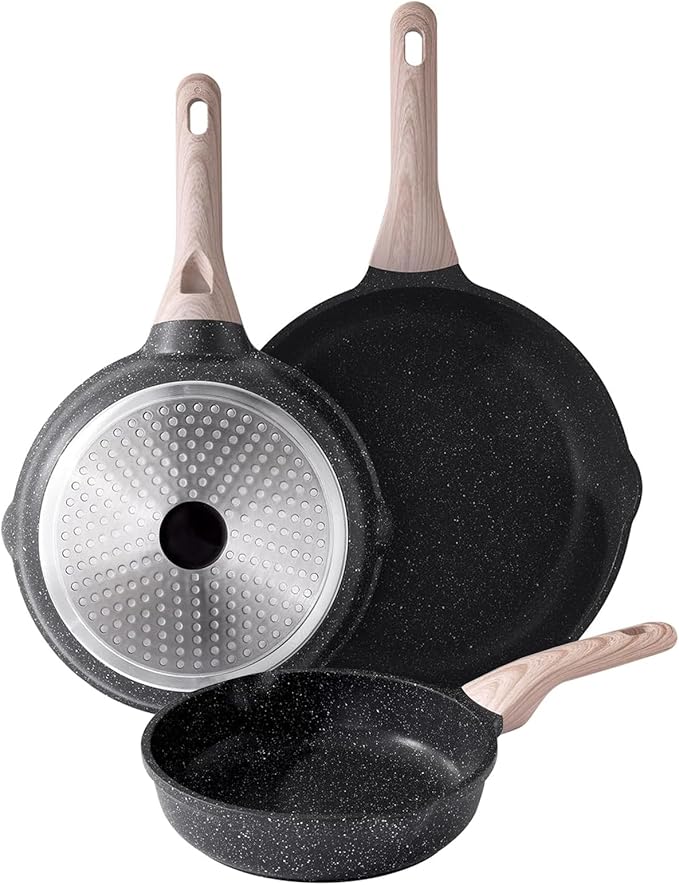 Nonstick Frying Pan Set, 3 Piece Skillet Set, Healthy Induction Cookware Cooking Pan, Stay-Cool Handle, Compatible with All Stovetops, PFOA Free (9.5, 11, 12.5 Inch)