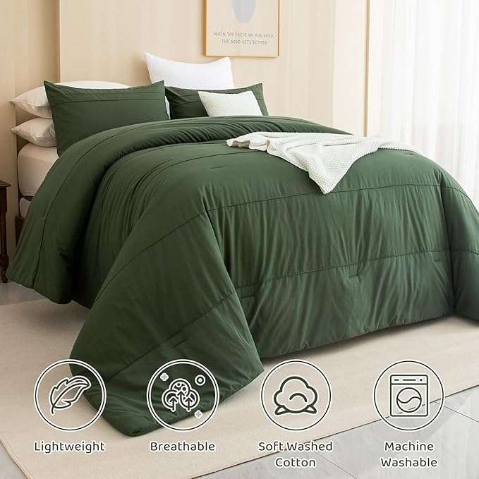 Sanracie Olive Green Oversized King Comforter 120 * 120, Cotton Dark Green Bedding Comforers Set Solid Color Pinch Pleat Pattern,3pcs(1 Aesthetic Comforter and 2 Pillowcases) Oversized King Bedding