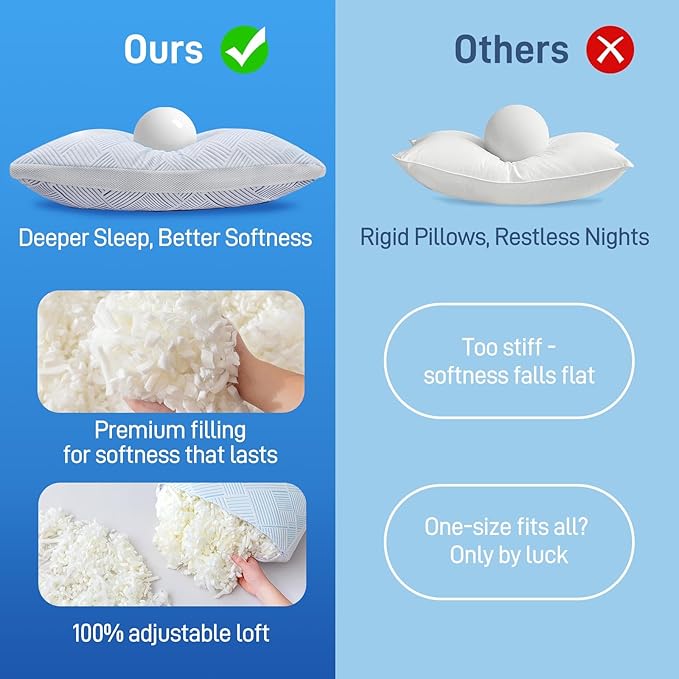 Sylvaris Shredded Memory Foam Cooling Soft Bamboo Viscose Pillow King Size, Adjustable Hypoallergenic Hotel Quality Pillow for Back, Stomach and Side Sleeper, Oeko-TEX Certified