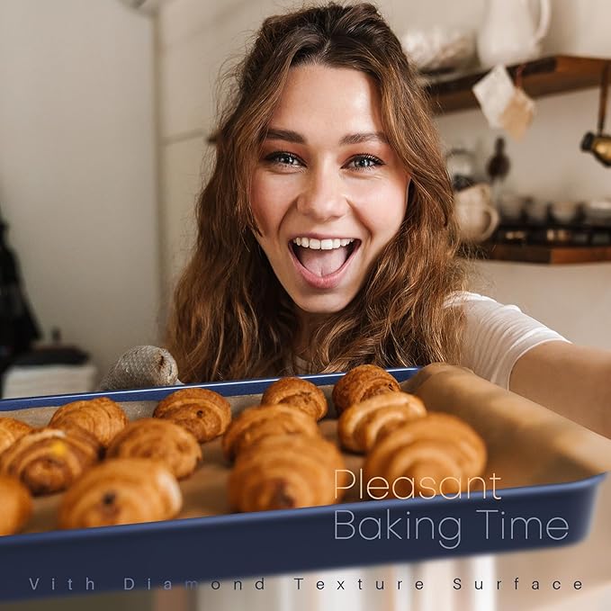 Baking Pans Set 8-Piece Bakeware Sets, Baking Sets for Cooking Nonstick Oven Pan Set, Baking Sheet Set, Cookie Sheets for Baking, Muffin Pan, Ceramic Coated Blue