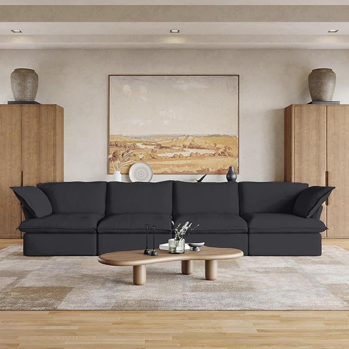 JACH 162.98"" Sectional Couches for Living Room, Modular Sectional Sofa 4 Seat, Cushion Covers Removable, Two Corners and Two Middle Sofa for Living Room, Black, 120-2334