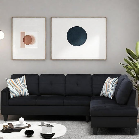 L Shaped Couch, Modular Sectional Sofa with Chaise, Modern Modular Sofas Furniture Sofa Couches for Living Room/Apartment/Office/Bedroom, Black