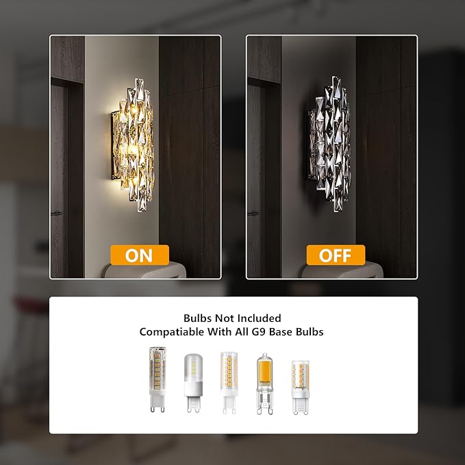 Crystal Modern Wall Sconces, Smoky Gray Wall Light Fixture for Luxury Indoor, K9 Vanity Wall Lighting for Bedside Bedroom Bathroom Living Room Doorway
