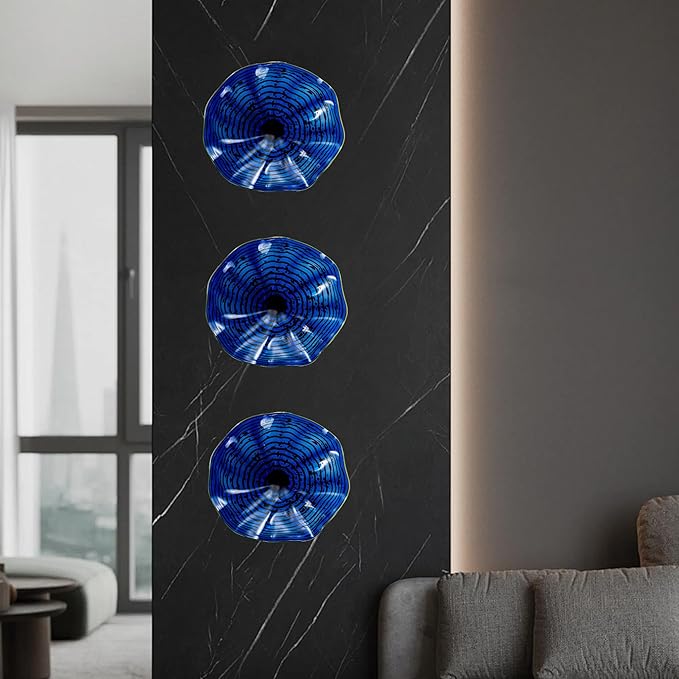 Hand Blown Glass Wall Plates Decor, Modern Unique Glass Wall Art, Murano Blown Glass Wall Art with Transparent and Easy to Clean for Staircase, Living Room, Kitchen, Hallway