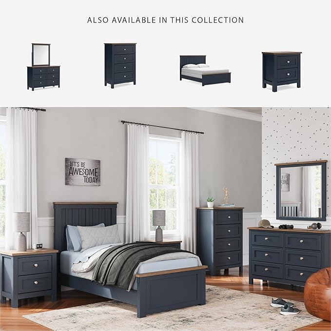 Signature Design by Ashley Landocken Casual 6-Drawer Dresser and Mirror with Safety Stop, Blue & Light Brown