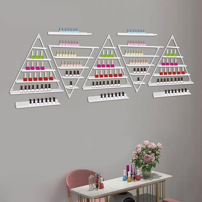 10PCS Triangular Nail Polish Racks, Metal Wall-Mounted Display Rack for Nail Polish Bottles, Lipstick Perfume Wall Shelf Essential Oil Organizer for Home Spa Nail Salon Shop