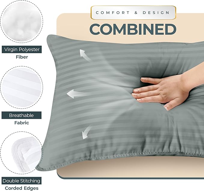 Utopia Bedding Bed Pillows for Sleeping King Size (Light Grey), Set of 2, Cooling Hotel Quality, for Back, Stomach or Side Sleepers