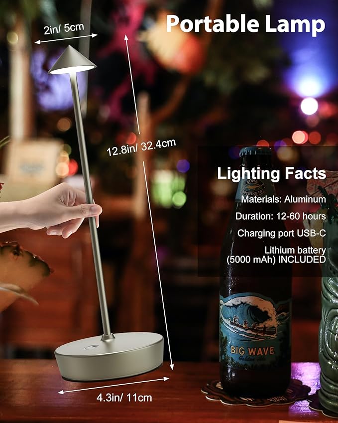 Cordless Table Lamps Rechargeable, 6000mAh Battery Operated LED Desk Lamp Outdoor Waterproof Portable Touch Dimmable Table Night Light for Patio Restaurant Dining Home Set of 2 Silver