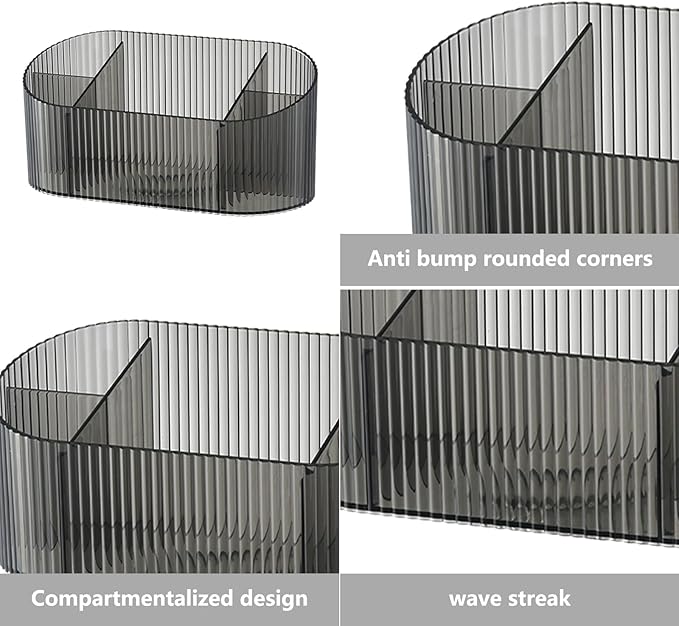 DASITON Large Capacity Makeup Brush Holder,5 Slot Makeup Brush Holder,Vintage striped Make Up Brush Holder,for Vanity Decor,Bathroom Countertops,Desk Storage Container,Cosmetic Display cases(Grey)