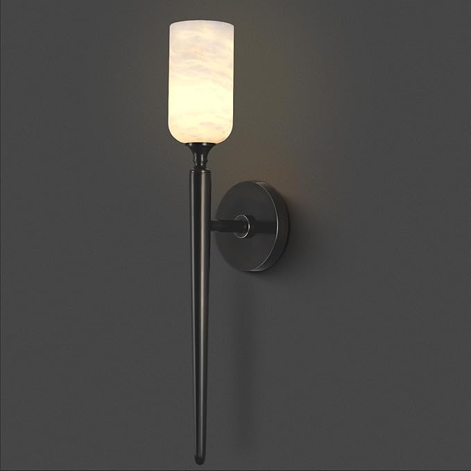 Alabaster Wall Sconce, Modern Bronze Bathroom Sconces, Marble Sconces Wall Lighting for Living Room Vanity Foyer Hallway Bedroom Staircase H-22in(Dimmable Bulb INCL)