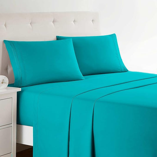 Clara Clark Bed Sheets, Premier 1800 Series 4 Piece Bed Sheet Set, Deep Pocket, Wrinkle, Fade, Stain Resistant, Luxury Soft Bedding Sheets & Pillowcases, California King, Teal