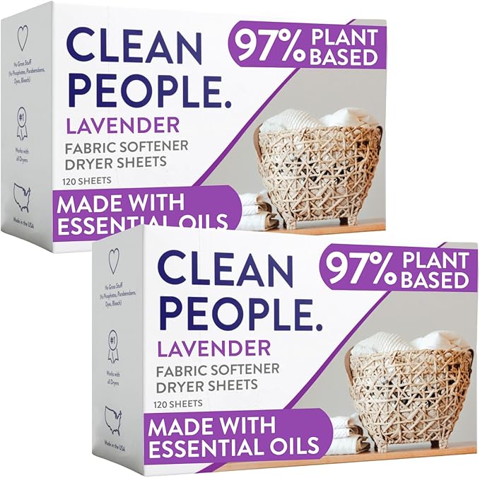 The Clean People Fabric Softener Sheets - Dryer Sheets - Softens & Removes Static Cling - Vegan Laundry Softener, Essential Oils - Lavender 240 Pack