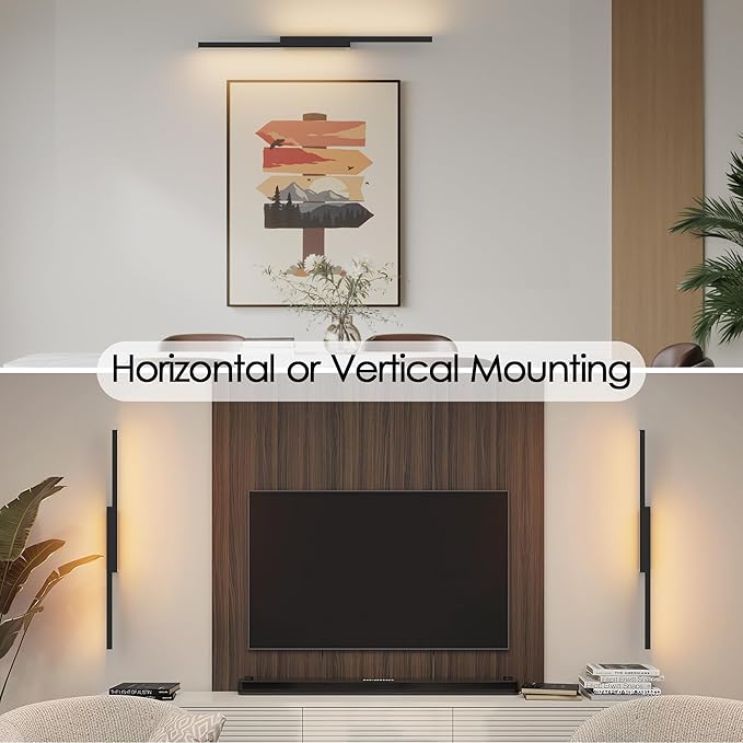 Aipsun Symmetrical Black Battery Operated Wall Sconce Set of 2, 10,000mAh Rechargeable Wall Sconce Lighting Dimmable Wireless Wall Lights for Living Room,Bedroom (2 Pack)