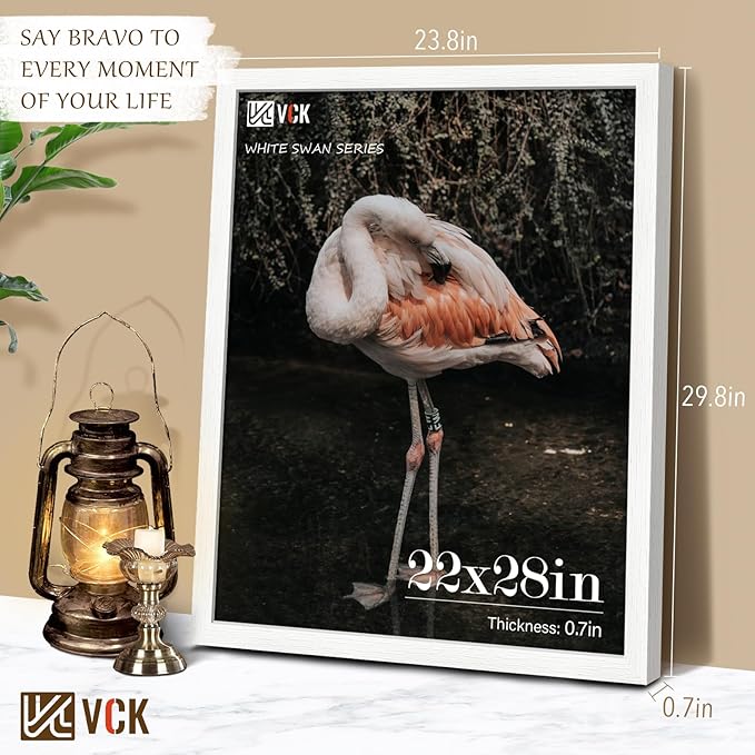 VCK 22x28 Poster Frame- White, Textured Exclusive Solid Wood Picture Frames - Wall Hanging