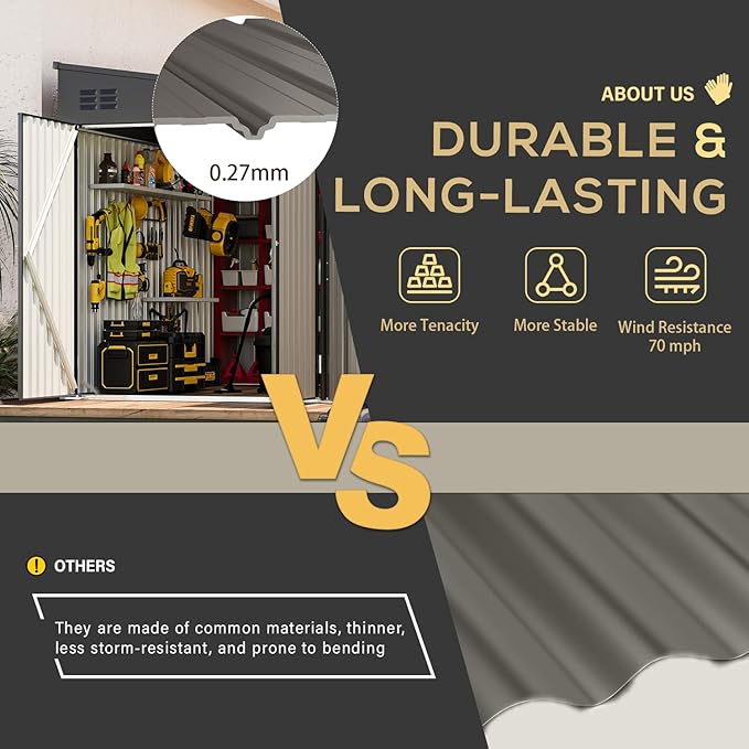 AECOJOY Shed Lean to Storage Shed, Large Outdoor 8' x 10' Metal Wall Side Bike Shed & Outdoor Storage, Garden Storage Cabinet for Backayrd, Patio and Outdoor Use in Grey