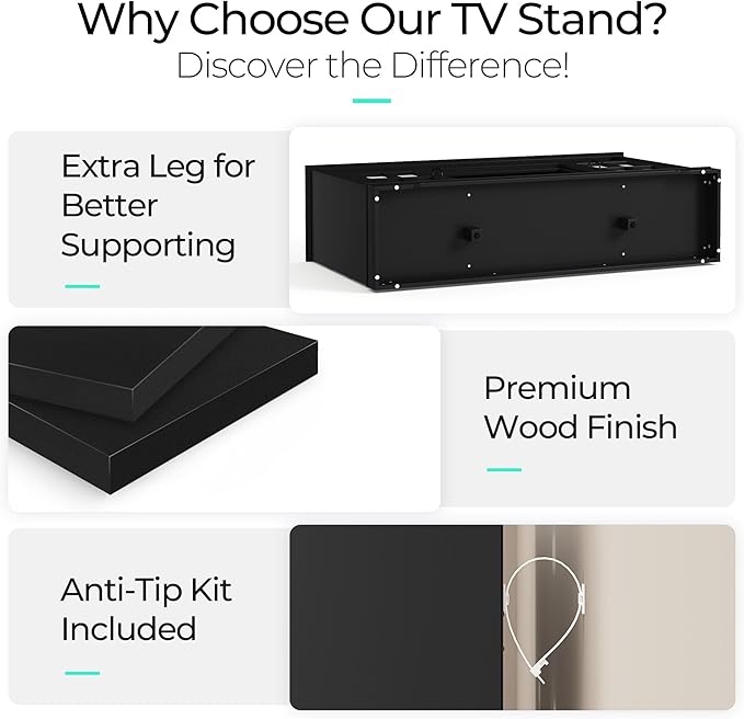 LINSY HOME TV Stand for 65 Inch TV, 32" Tall Entertainment Center with LED Lights and Glass Door Storage Cabinet, Modern Farmhouse TV Media Console Table for Living Room, Black