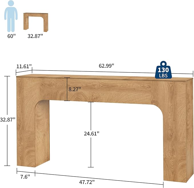 GarveeHome 63 Inch Farmhouse Console Table, Narrow Wood Entryway Table Behind Couch, Slim Rustic Hallway Furniture for Living Rooms, Foyers & Apartments, Deep Oak