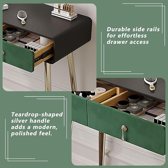 Vanity Desk with Adjustable Mirror and Lights, Makeup Vanity with 2 Drawers and Chair, Small Dressing Table with Leather Surface for Bedroom, 3 Lighting Modes