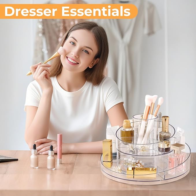 360° Rotating Makeup Organizer - Cosmetic Skincare Organizers wish Brush Holder, Large Capacity Cosmetic Display Case for Vanity, Bathroom Countertop (Clear)