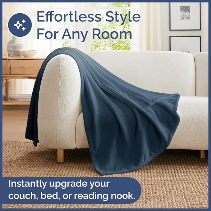 Ultra Soft Fleece Blanket Queen Size - Flannel Fleece Luxury Queen Blanket - Lightweight for Couch Bed Chair - Thick, Warm and Breathable - All Season Cozy Fuzzy, Anti-Static Microplush Bedding, Navy