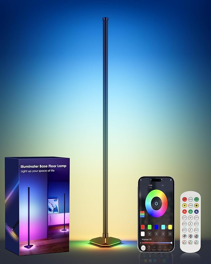 Corner Floor Lamp, RGB LED Corner Lamp with Music Sync, Smart App and Remote Control Color Changing Ambience Light, LED Lamp with 16 Million Colors for Gaming Room, Bedroom, Living Room