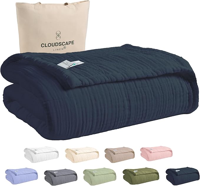 Soft 4 Layer Muslin Blanket Twin Size, 100% Cotton Blanket for Couch, Bed, Sofa, Pre-Washed Gauze, Best for Summer, 68x92, Ensign Blue