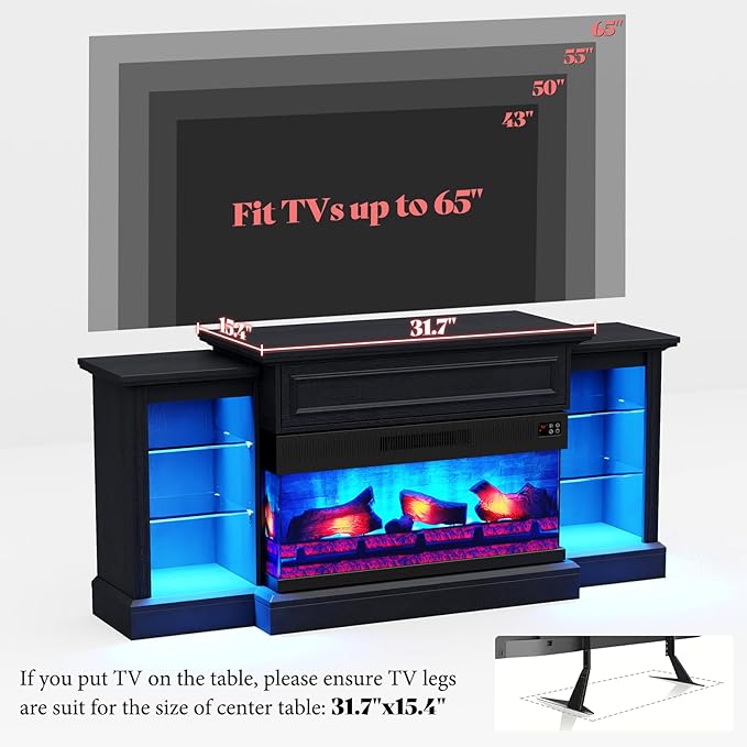 AMERLIFE 60" Electric Fireplace with Mantel, Farmhouse 3-Sided Fireplace TV Stand for TVs up to 65 Inch, Entertainment Center with Adjustable Shelves & LED Light, Antique Black