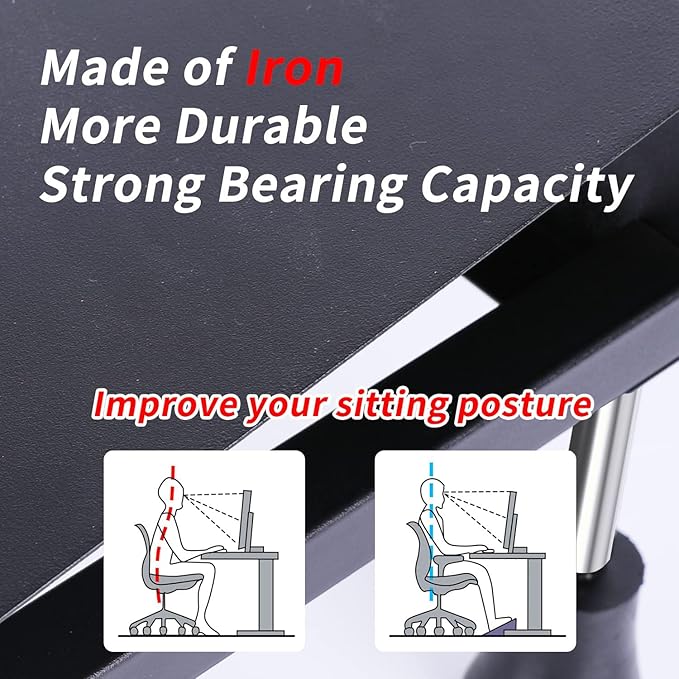 Mymyth Office Foot Rest for Under Desk at Work - Iron Adjustable Ergonomic Footrest Strong & Durable - 6 Heights Foot Stool with Memory Foam Cushion - Anti-Slip for Computer Gaming - Black