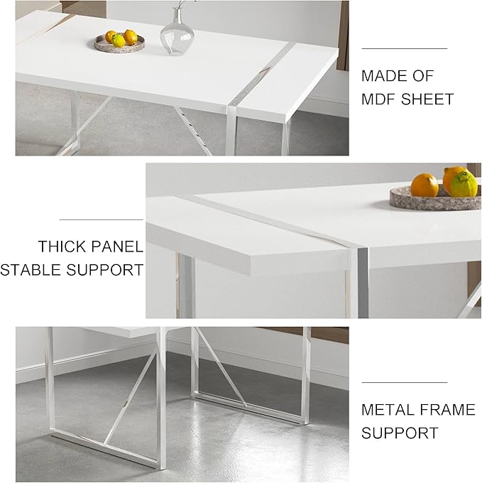 Modern Rectangular Dining Room Table & Chairs Set, PU Leather Upholstered, 55" Dinner Table for Kitchen & Dining Room