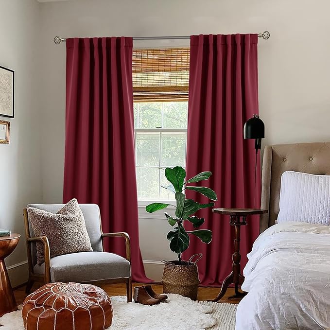 BGment Full Blackout Curtains with Thermal Insulation Liner Curtains 108 Inches Long, Rod Pocket and Back Tab Double Layer Room Darkening Window Curtain for Bedroom(52 x 108 Inch, 2 Panels, Burgundy)