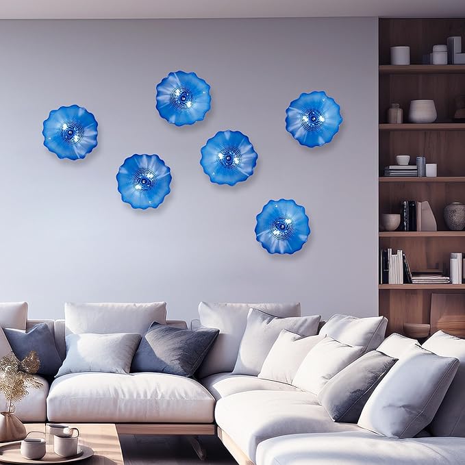 Hand Blown Glass Plate Wall Decor, Modern Unique Glass Wall Art, Lotus Leaf Wall Plate Shape Wall Sconce with Transparent and Easy to Clean for Staircase, Living Room, Kitchen, Hallway (Brown-1)