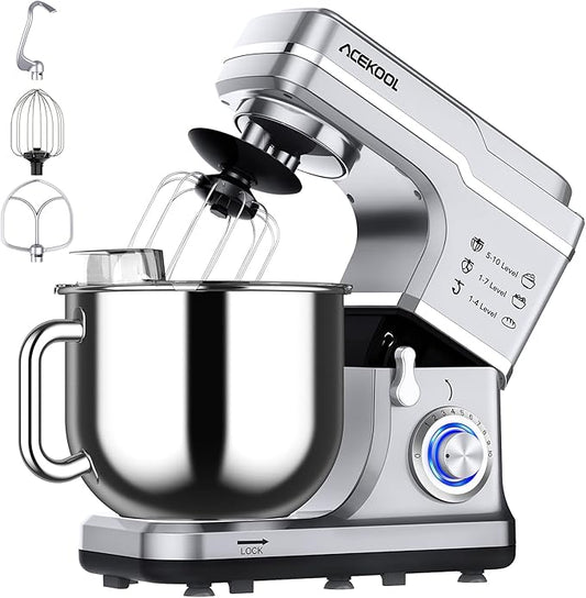 Stand Mixer 7.5QT 10-Speed 660W Tilt-Head Kitchen Electric Food Cake Mixer with Stainless Steel Bowl, Whisk, Dough Hook, Beater & Splash Guard, Silver