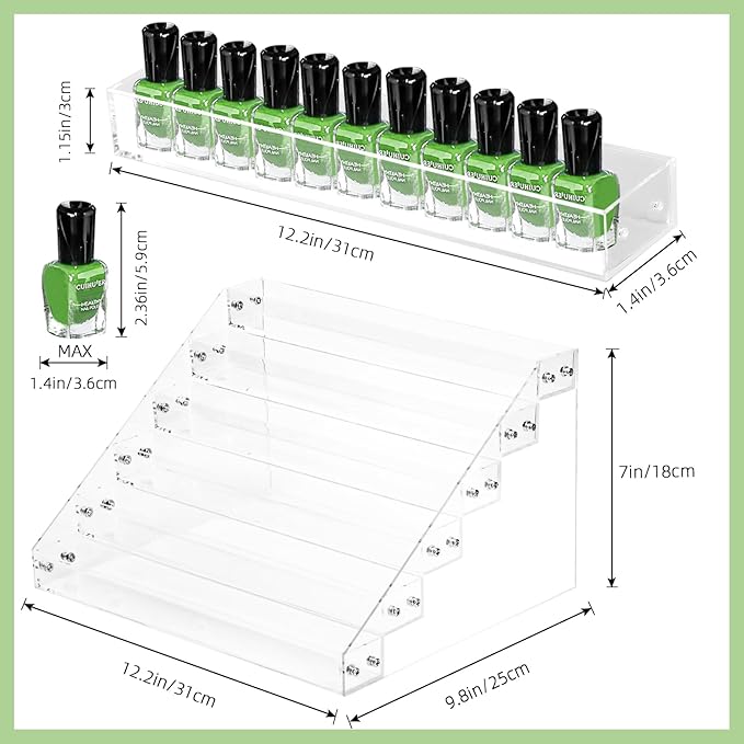 Nail Polish Organizer, 6 Tiers Acrylic Paint Rack, Clear Display Holder Storage for Ink Gel Nail Polish Sunglasses Essential Oil Holds up to 54-72 Bottles