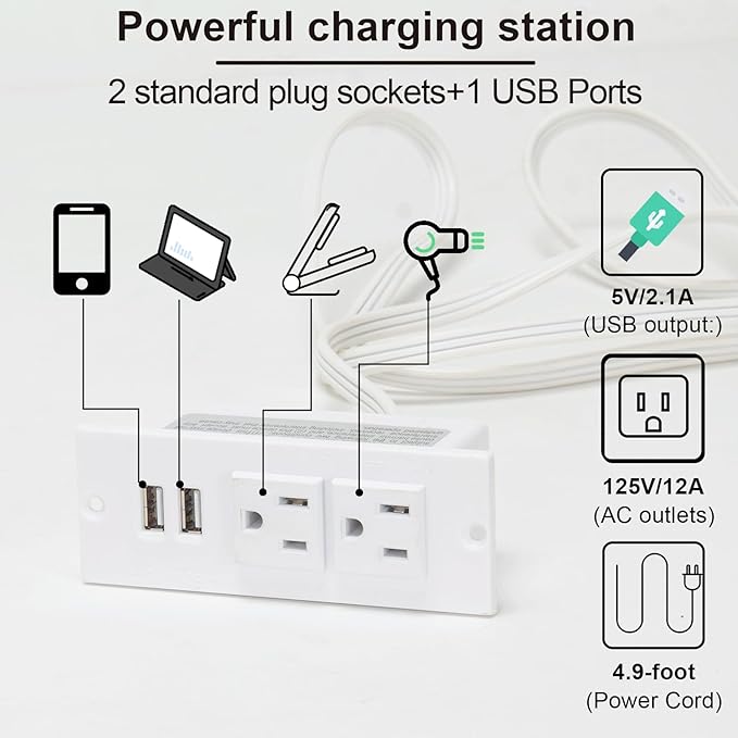 Dressing Table with Power Outlet for Hair Dryer, Phone Charging, Vanity Set with Miror and Lights, 5 Drawers and 6 Cabinets, Makeup Table for Girls, White