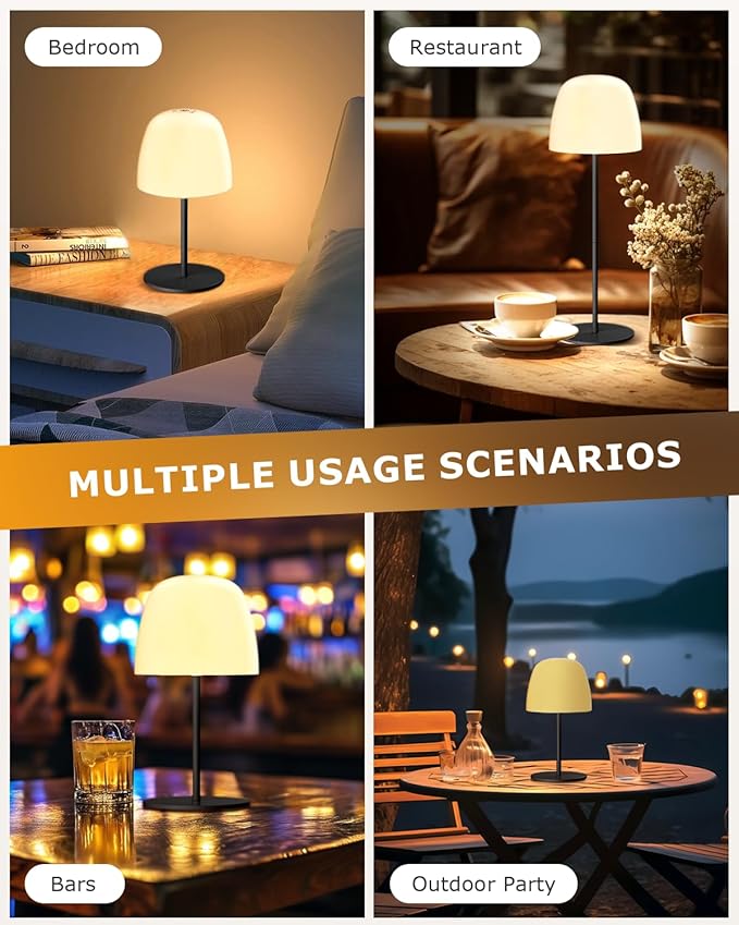 Portable Cordless Table Lamp, 3 Color Stepless Dimming 5500mAh Rechargeable Battery Operated LED Desk Lamp, for Bedroom/Couple Dinner/Desk/Cafe/Dining Room/Terrace