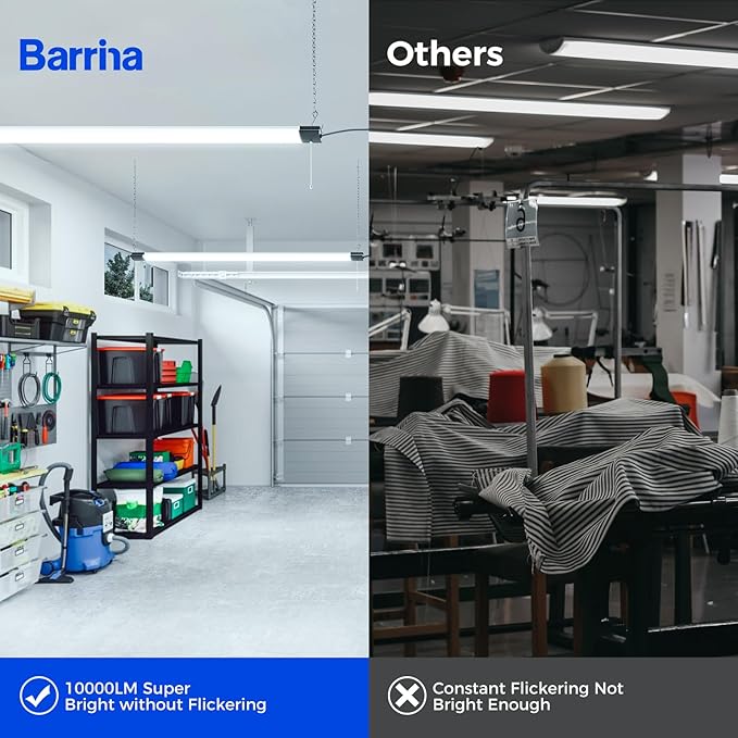 Barrina BS84 LED Shop Lights for Workshop 4FT, 84W, 10000LM, 6500K Utility Shop Lights, Pull Chain ON/Off, Hanging or Flush Mount, ETL, 6 Packs