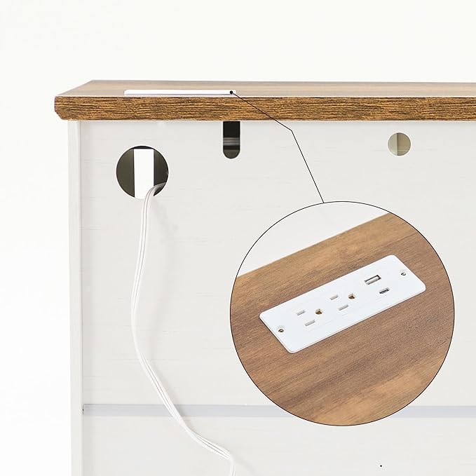 Farmhouse TV Stand for 65 inch TV, Rustic Wood Entertainment Center with Power Outlets & Sliding Barn Doors Media Consoles Cabinet 3 Adjustable Shelves for Living Room, Rustic White