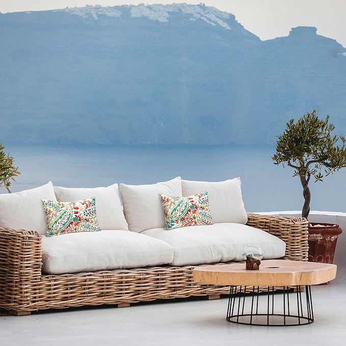 LVTXIII 12×20 Inch Outdoor Lumbar Pillows, Pack of 2 Water Repellent Lumbar Pillow with Inserts, Fluffy Decorative Garden Lumbar Cushions for Home Patio Coach Sofa Use, Pretty Paisley