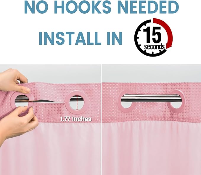 Pink Shower Curtain with Liner - 230GSM Waffle Textured Heavy Duty Shower Curtains for Bathroom,71W x 74H