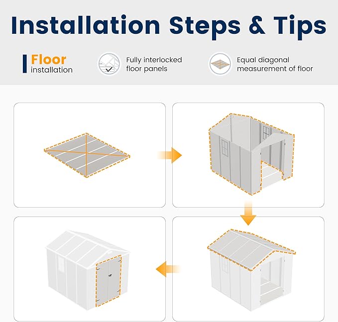 UDPATIO Resin Storage Shed 8 x 8 FT, Outdoor Garden Sheds with Floor Plastic Patio Outdoor Storage Shed with Lockable Door, Sandstone