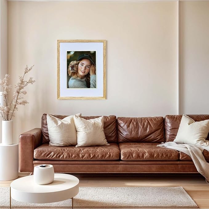 16x20 Picture Frame Matted to 11x14 ,16*20 Solid Oak Wood Picture Frames, 16 by 20 Premium wooden Photo Frame with Real HD Tempered Glass ,Ideal for Home Decor, Art Gallery , Vertical & Horizontal Wall Hanging Display，Oak Color, 1 Pack