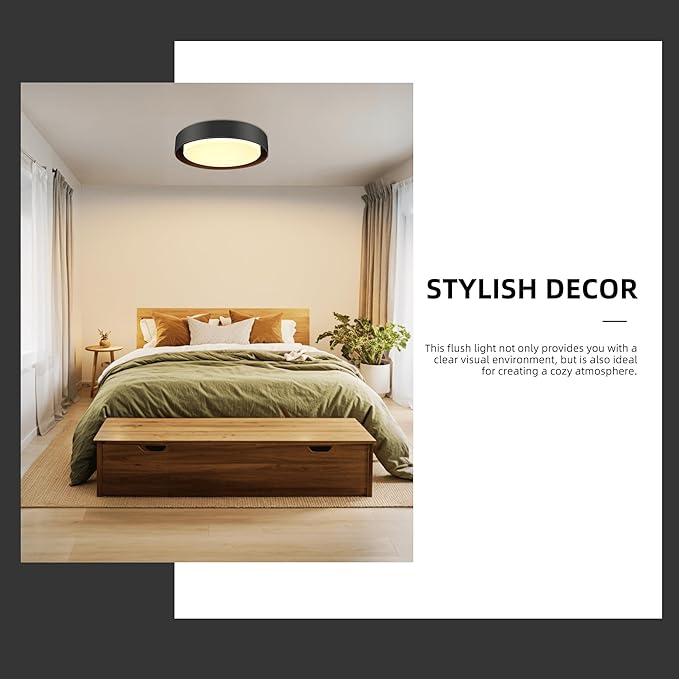 Hlite 10 inch Ceiling Light Fixture,Modern LED Flush Mount Ceiling Light,3000K/Warm White/20W,Dimmable 1600LM Rustic Indoor Room Decorative Ceiling Lights for Bedroom Kitchen, Black(1 Pack)