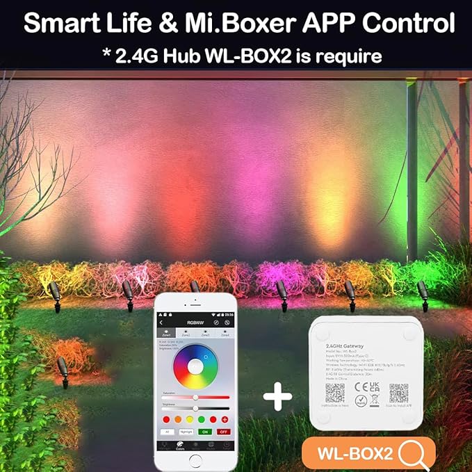 RGB Low Voltage Landscape Lights, 12V Color Changing Outdoor Spot Lights, Waterproof LED Garden Lighting for Yard/Pathway/Pool, Smart Landscape Spotlights