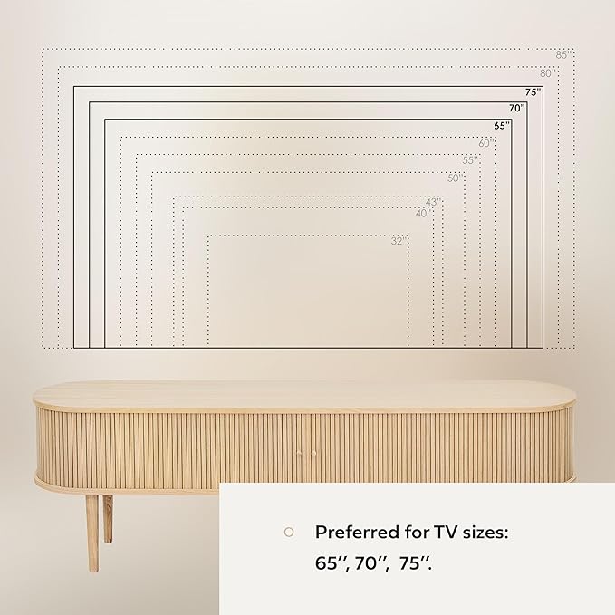 WERMO 71’’ TV Stand with Storage and Shelves for 65-75 inch TV. Wood Entertainment Center with Doors for Living Room and Bedroom, Mid Century Modern Console Table, Television Stand (Oak)