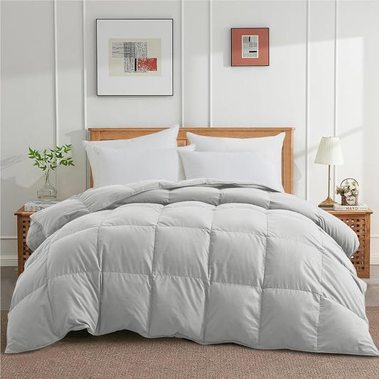 Joysoul King Size Down Comforter - All Season Ultra Soft Goose Down & Feather Fiber Fill, Luxury Hotel Light Gray Duvet Insert with Corner Tabs (104" X 88")